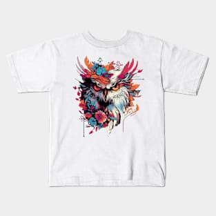 Abstract colorful eagle with feathers and flowers Kids T-Shirt